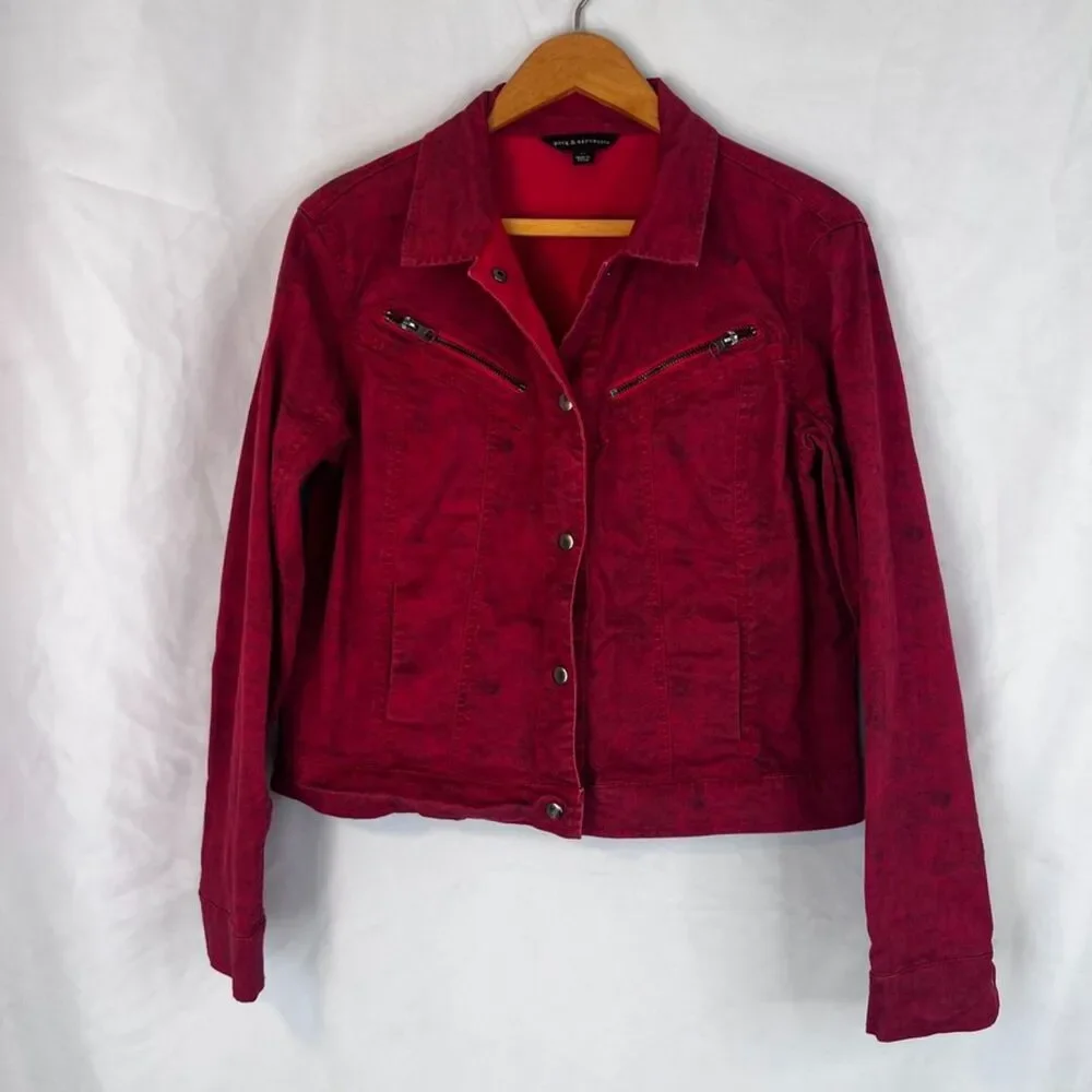 Rock & Republic Stonewash Red Moto Denim Jean Jacket Cropped Size MD Streetwear - Picture 10 of 10